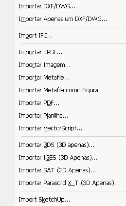 Opções de importação e exportação