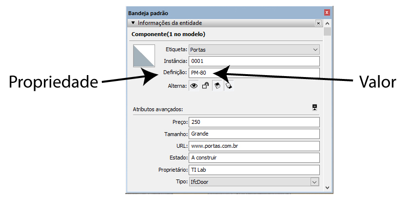 Gestão de propriedades em objetos do SketchUp Pro